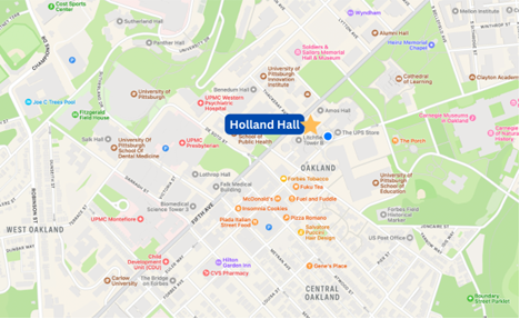 Map of Oakland with Holland Hall location marked with star