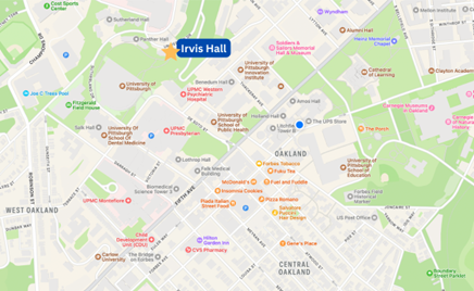 Map of Oakland with Irvis Hall marked with star
